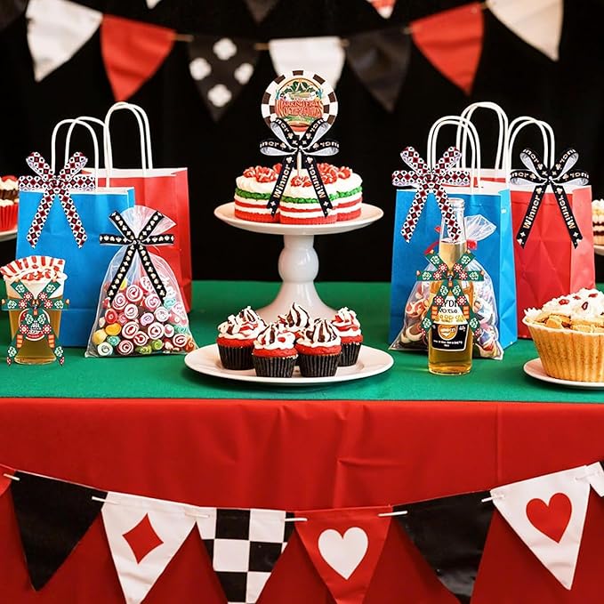 4 Roll Playing Card Ribbon Set, Casino Theme Grosgrain Ribbons, 5/8" x 20Yard Casino Cards Ribbon, Black and Red Decorative Ribbons for Gift Wrapping DIY Poker Theme Birthday Party (Casino Theme)