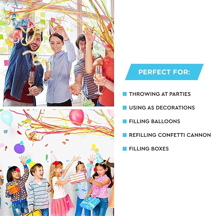 Streamer Paper Refill for Confetti Launcher – 2.2lbs/1kg Bulk Multicolor Streamers, Biodegradable, Fire-Resistant, Non-Staining | Weddings, Concerts, Events & Parties