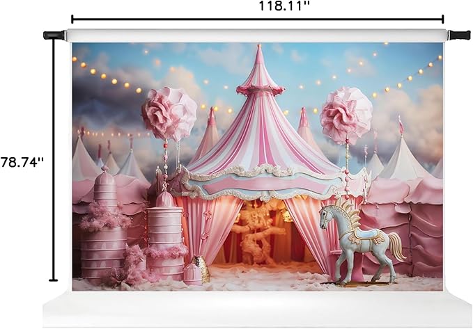 Kate Pink Unicorn Circus Backdrop for Photography Children Kids Cake Smash Photo Background Baby Shower Birthday Party Dessert Table Decor Banner, 10x6.5ft
