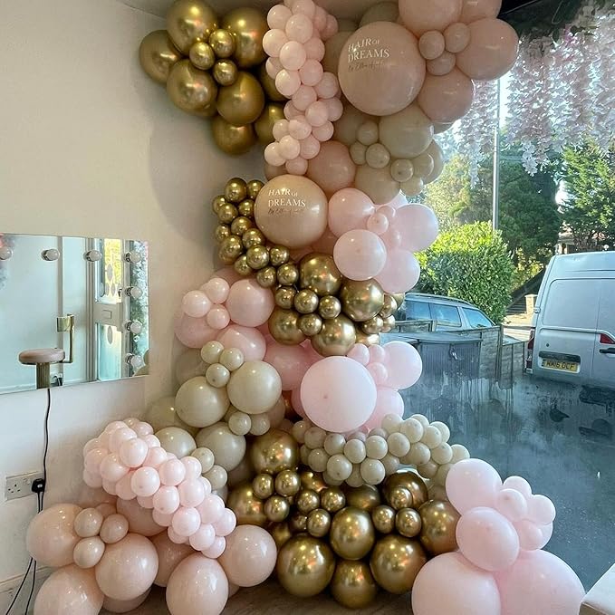 Pink and Gold Balloons, 50pcs 12 Inches Pink White Gold Confetti Balloons with 1 Ribbon for Birthday Baby Shower Wedding Bridal Shower Princess Themed Party Decorations