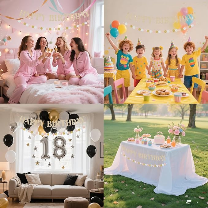 Happy Birthday Banner, Pre-Strung Champagne Gold Birthday Party Decorations, Glitter Birthday Signs for Party with Circle for Door Wall Mantle Hanging Sign Backdrop Supplies