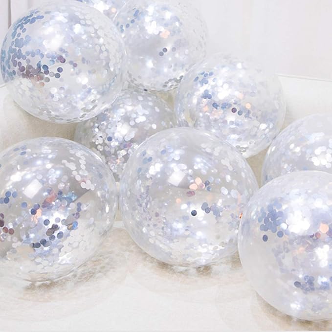 KIRIKOU Pack of 24 Pieces Confetti Balloons 12 Inch Latex Party Balloons for Party Decorations, Wedding, Engagement, Bridal, Birthday and Shower (Silver)