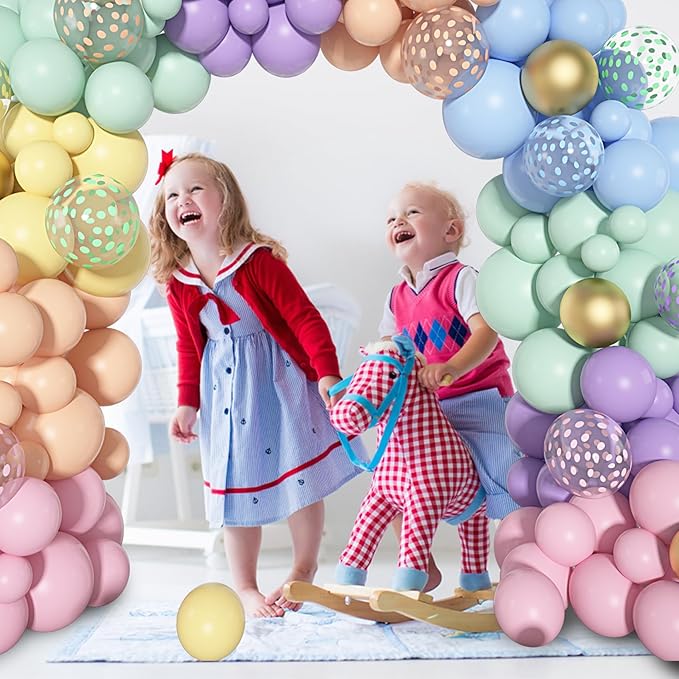 Amandir 164PCS Pastel Balloon Garland Kit, Rainbow Easter Unicorn Balloon Arch, Colorful Gold Confetti Balloons Pastel Easter Spring Baby Shower Wedding Ice Cream Mermaid Party Decorations Supplies