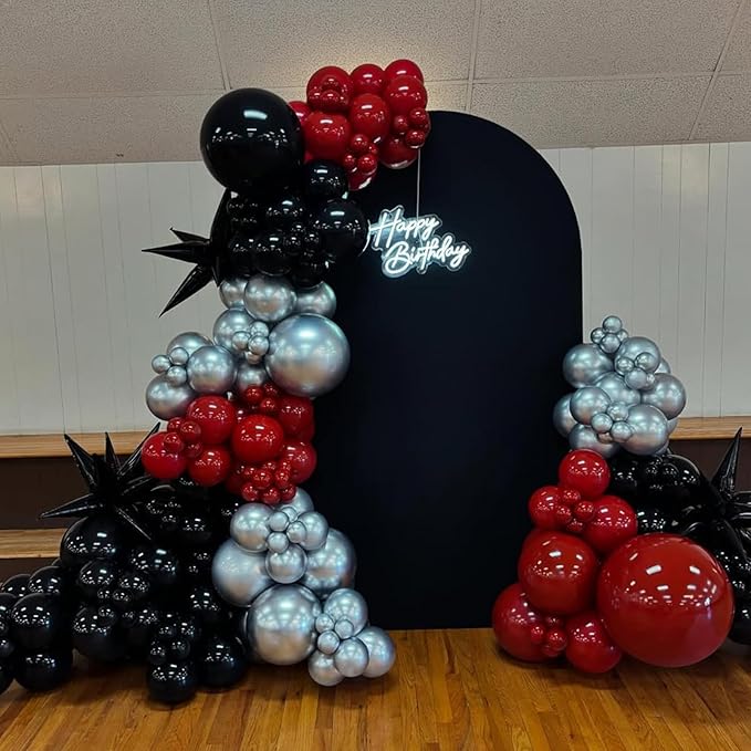 Red and Black Balloons Arch Kit, Red Black and Silver Balloons for Anniversary Birthday Racing Car Poker Party Decoration