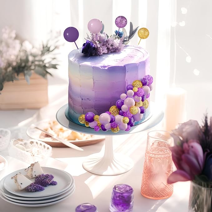 60Pcs Glitter Cake Balls Decorations Foam Cake Topper Balls Mini Balloon Cupcake Toppers for Cake Decorating Birthday Baby Shower Party (Glitter Purple Series)
