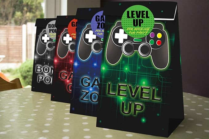 24 Pieces Video Game Party Candy Bags 4 Designs Goodie Bags for Themed Birthday Party Favors Supplies with 24pcs stickers