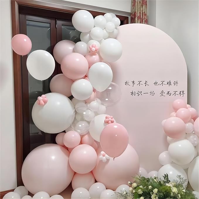 130-Pack Pastel Pink & White Balloon Garland Kit - 18/12/10/5 Inch Different Sizes White and Pink Latex Balloons for Baby Shower, Princess Birthday, Wedding Arch Decor