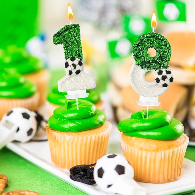 Birthday Candles,Soccer Birthday Decorations,Soccer Cake Topper,for Girl and boy Cake Toppers, Wedding Cakes, Anniversaries, Party Celebrations, Birthday Decorations (Green White, Number 8)