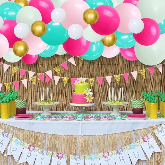 Teal Blue Rose Red Pink Green Balloon Garland Arch Kit - Pastel Green Teal Blue Hot Pink Gold Balloons for Anniversary Birthday Baby Shower Wedding Tea Party Decorations