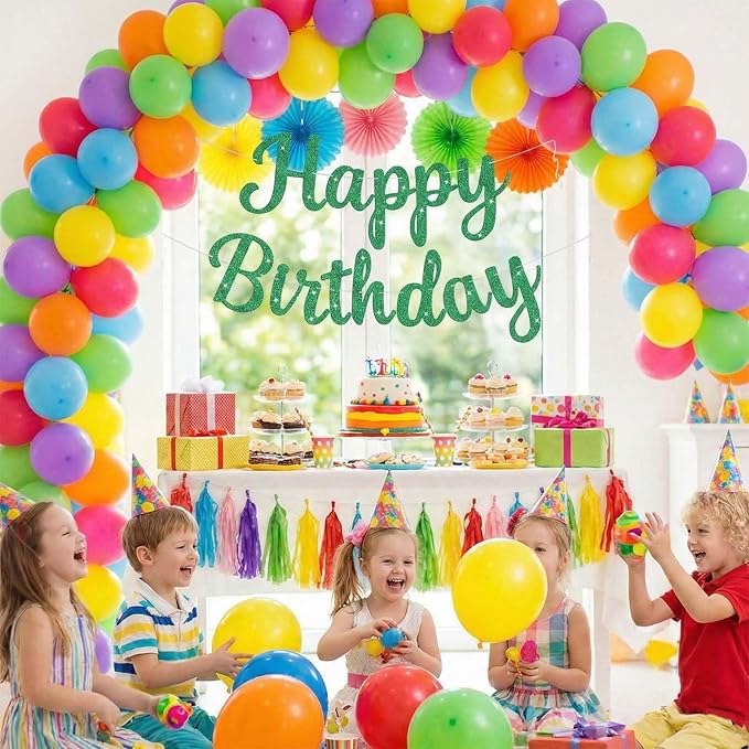 Glitter Happy Birthday Banner and Sign, Reusable Birthday Party Garland Wall Backdrop Banners, DIY Party Supplies Hanging Decorations for All Celebrations (Green)