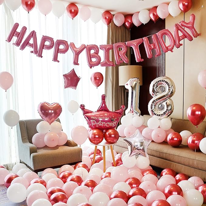 CANREVEL Happy Birthday Banner 13pcs 16 Inch Mylar Foil Letters with 12pcs Star Balloons Birthday Party Decorations for Kids and Adults - 3D Pink