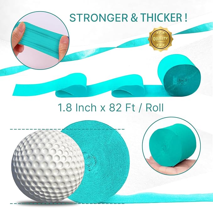PartyWoo Teal Crepe Paper Streamers 6pcs 492ft Pack of Turquoise Crepe Paper Streamers for Birthday Gender Reveal Baby Shower Wedding Graduation Pool Mermaid Under The Sea Theme Party Decorations