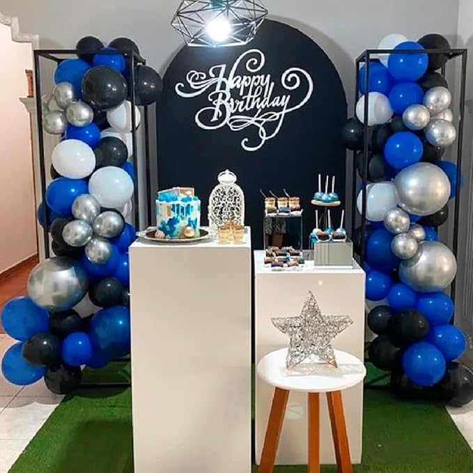 MEBAY Blue Silver Black Balloons Garland Arch Kit, 146 Pcs Royal Light Blue Metallic Confetti Silver Balloons for Baby Shower Graduation Anniversary Retirement Birthday Party Decoration