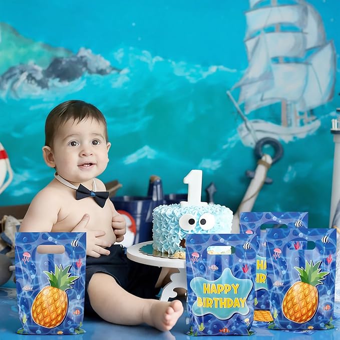 50 Pieces Pineapple Gift Bag Plastic Under The Sea Jellyfish Seaweed Bag Happy Birthday Party Gift Bags Party Favors for Kids Hawaii Theme Birthday Party Decoration Under The Sea Birthday Party Supplies