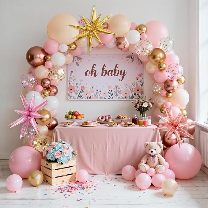 Rose Gold Balloons Arch Garland Kit, Pink and Gold Nude Matte White Confetti Balloons for Princess Girl Birthday Bridal Shower Engagement Celebration Anniversary Wedding Party Decorations