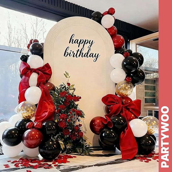 PartyWoo Red and Black Balloons 66pcs 12 Inch Matte Black Red White Confetti Balloons for Graduation Men Birthday Wedding Anniversary Bachelorette Racing Car Casino Retirement Party Decorations