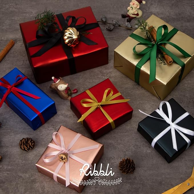Ribbli Double Faced Gold Satin Ribbon,1/4” x Continuous 25 Yards,Use for Craft Bows Bouquet, Gift Wrapping, Wedding Decoration, Floral Arrangement