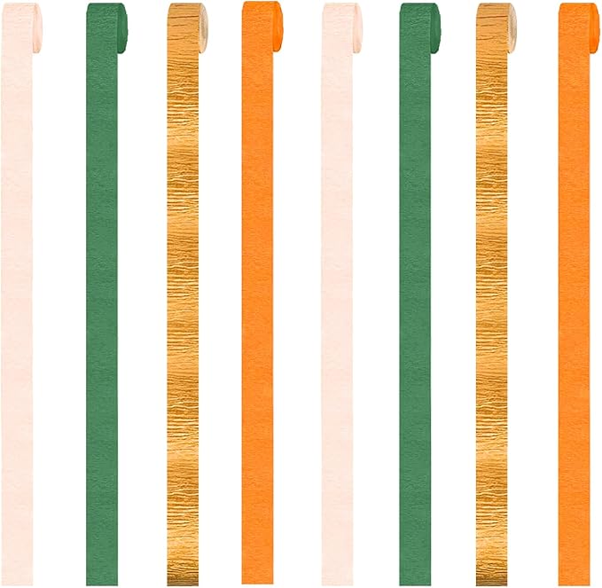 NICROHOME EUR Little Cutie Baby Shower Decorations, 8 Rolls Citrus Orange Green Pink Gold Crepe Paper Streamers, 82 ft Long