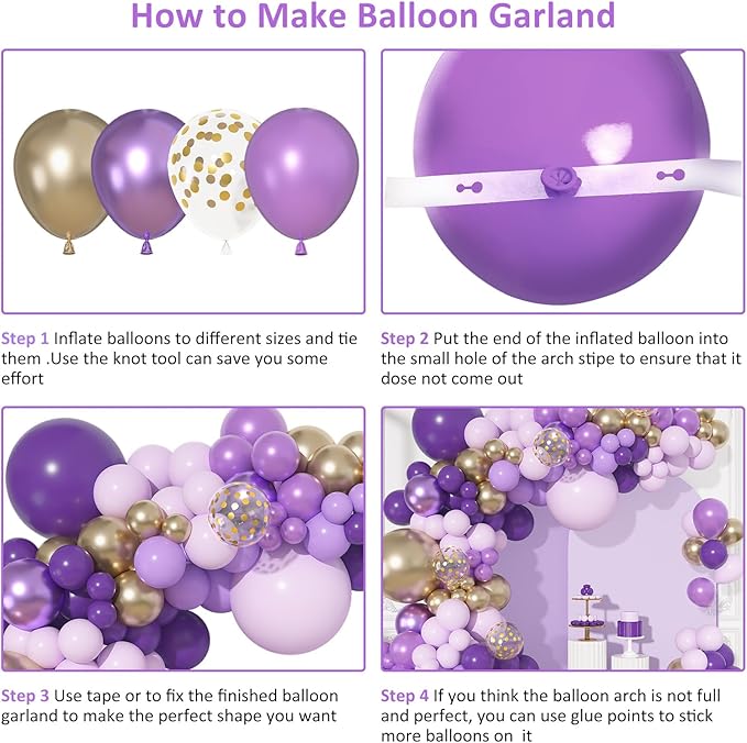 156Pcs Purple Balloon Garland Arch Kit, Butterfly Dark Purple Gold Lavender Metallic Light Pastel lilac Confetti Mother's Day Balloons, Girl Princess Butterfly Birthday Baby Shower Wedding Party