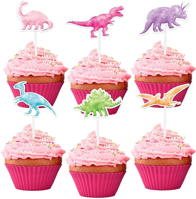 WERNNSAI 36 Pcs Dinosaur Cupcake Toppers - Girl Dinosaur Party Decorations Dino Cake Toppers Picks Dino Cake Decorations for Kids Birthday Baby Shower Party Supplies