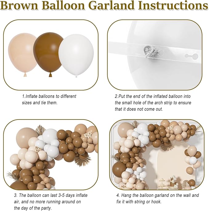 Ouddy Life 156Pcs Brown Balloons Garland Arch Kit, DIY 18"12"10" Coffee Brown Blush Nude Balloons for Neutral Woodland Teddy Bear Baby Shower Wedding Jungle Safari Birthday Party Decorations