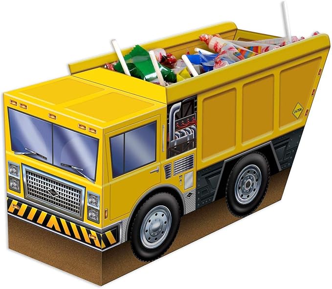 Beistle 3-D Dump Truck Centerpieces, 5.25" x 10.5", Set of 3- Construction Themed Party Supplies, Birthday Decor Favor Boxes