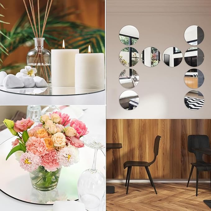 10 Pack Round Mirror Centerpieces for Tables Decorations, 10" Acrylic Circle Mirror Centerpieces Mirror Tray Candle Plate Centerpiece for Wedding Table Decorations Wall Decor (Round, 10inch)