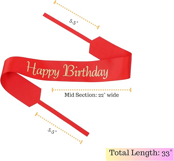 Set of 12 Bouquet Banner Grosgrain Ribbon Tie Wrap Printed Sash Florist Bulk Supply for Floral Arrangements (RED - Happy Birthday)