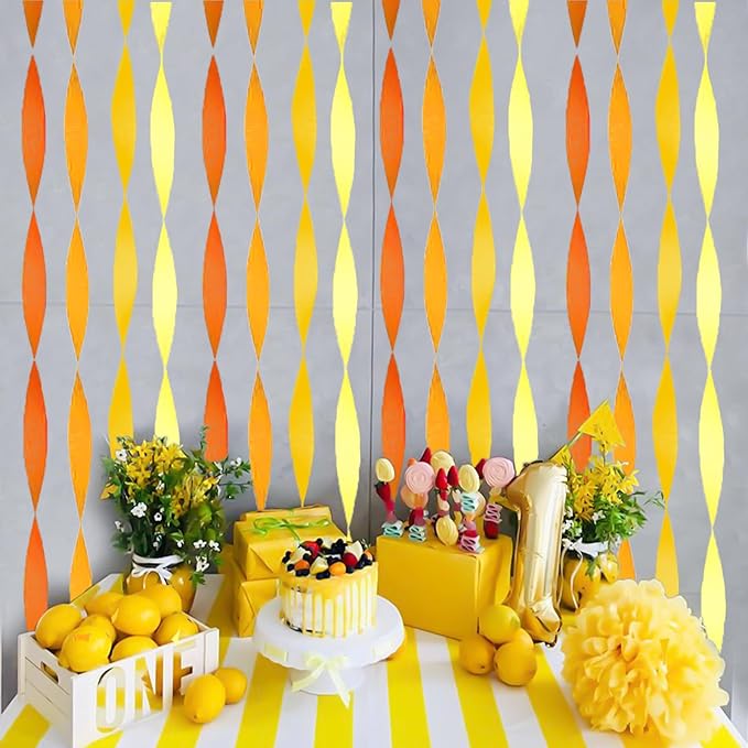8 Rolls in 4 Colors Gradient Yellow Party Crepe Paper Streamer, 8 Pieces 82 feet Streamets Party Decorations, Party Supplies for Bachelorette Wedding Birthday Baby Shower Graduation Bridal Shower