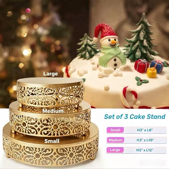 Cake Stand Set, 3Pcs Round Metal Cake Stands, Dessert Cupcake Pastry Candy Display Plate for Wedding, Event, Birthday Party (Gold Cake Stands / 3 Pcs / Metal)