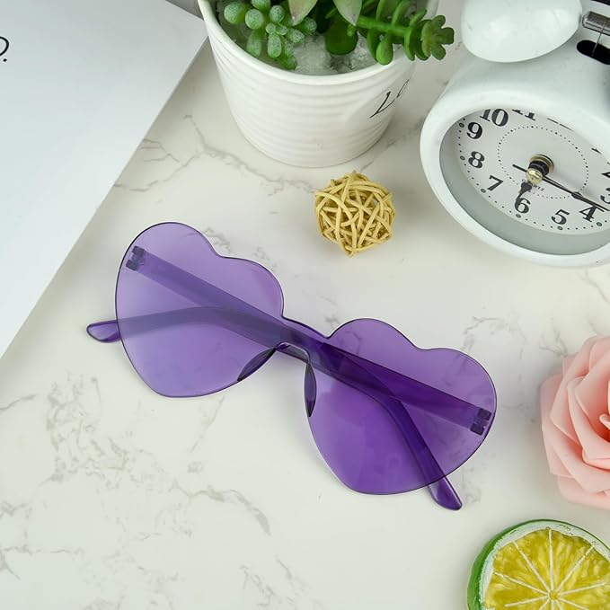 NACHLYNN 12 Pairs Purple Heart Sunglasses for Women Rimless Heart Shaped Sunglasses Candy Glasses for Party Favors