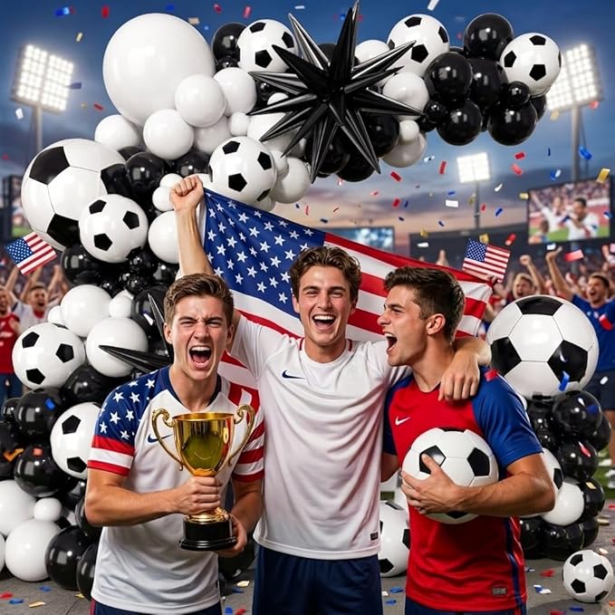 Soccer Balloons Garland Arch Kit with Stars 146Pcs - 5 10 12 18inch Balloon and 22inch Soccer & Star Foil Balloons for 2026 Football Sports Theme Birthday Anniversary Party Decorations