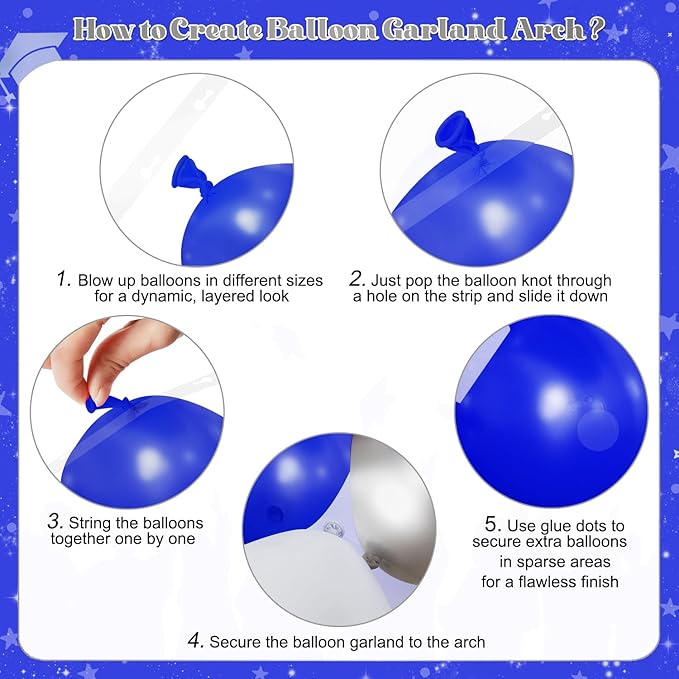 Blue White Silver Balloon Arch Kit, 130Pcs Blue and Silver Graduation Decorations with Foil Star Silver Confetti Balloons for College High School Graduation Decorations Class of 2026