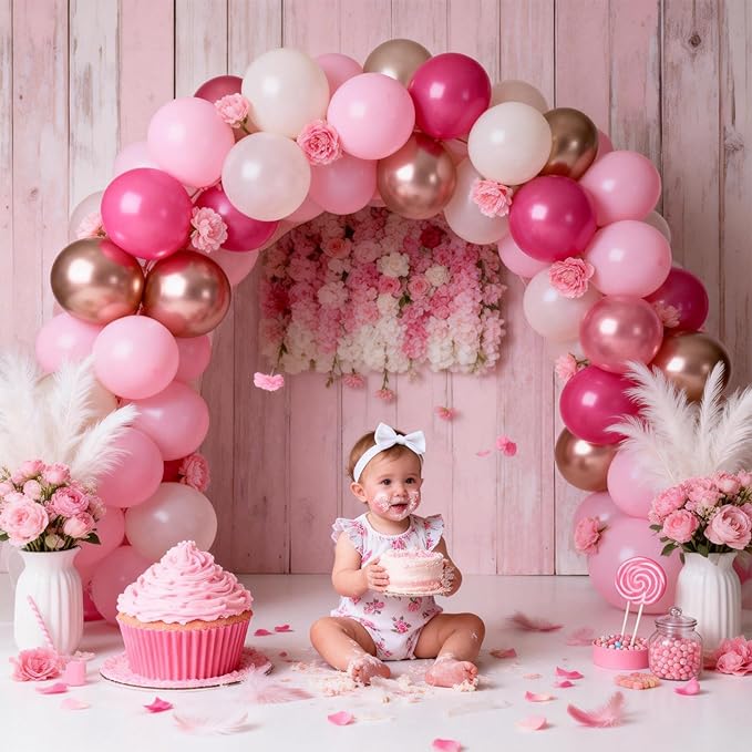 Pink Balloons Set, 12inch Retro Pastel Hot Light Pink Rose Gold White Latex Balloons for Girl Women Graduation Princess Wedding Bridal Baby Shower Mothers Day Bachelorette Birthday Party Decorations