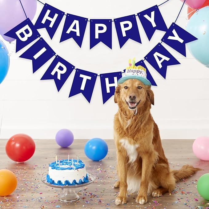 Pre-Strung Navy Blue Happy Birthday Banner Signs Party Decorations for Women Men Girls Boys