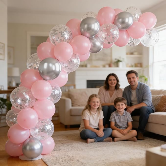 60pcs Pink and Silver Balloons, 12inch Silver Confetti Party Balloons for Graduation Baby Shower Birthday Bridal Shower Wedding Party Decorations