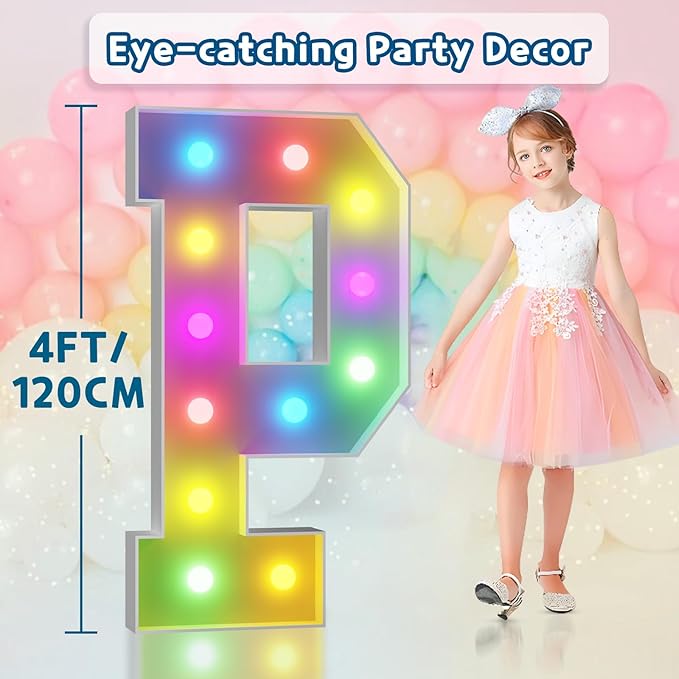 imprsv 4FT Colorful Marquee Letters P, 18 Colors Light Up Letters Alphabet Sign with Remote, Giant Letters for Events, Large Sign for Birthday Engagement Anniversary Wedding Party Decor