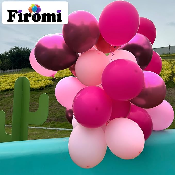 Firomi Metallic Pink Balloons Set 12-inch 70 pack Metallic Chrome Hot Pink Latex Balloons Pink and Light Pink Balloon for Birthday Wedding Party (with 2 Ribbons)
