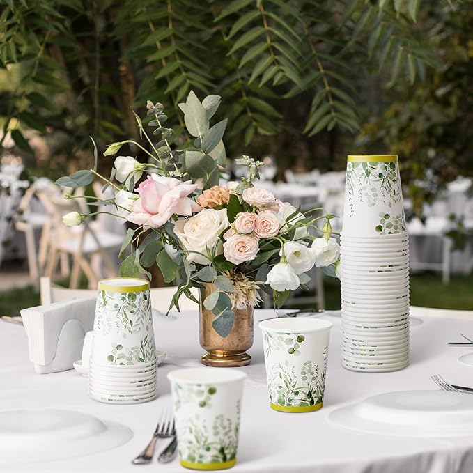 Panelee 64 Pcs Wedding Disposable Cups Bulk Eucalyptus Sage Green Coffee Cups for Wedding Bridal Shower Baby Shower, Birthday & Holidays