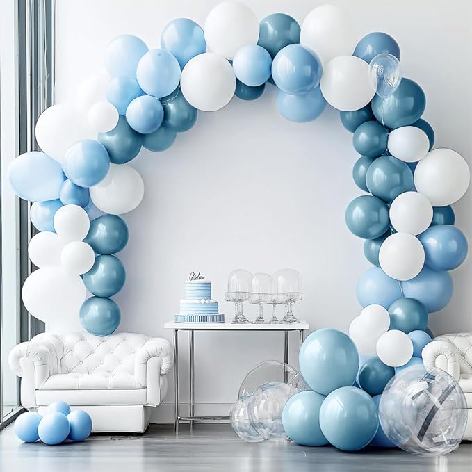 YAOWKY Dusty Blue and White Balloons Garland Arch Kit,111pcs 18 12 5 Inch White Blue and Bobo Latex Balloons for Baby Shower, Graduation, Wedding, Bridal Shower, Birthday Party Decorations