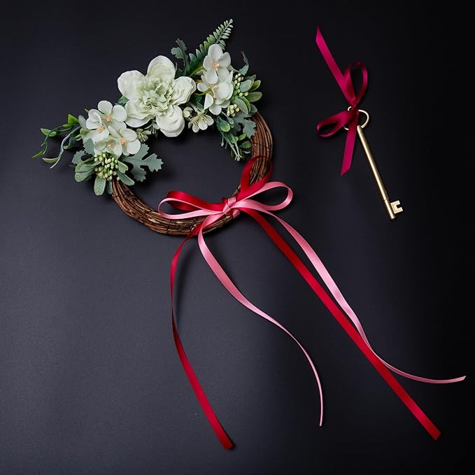 QIANF Burgundy Double Face Satin Ribbon 3/8 Inch x 45 Yards Wine Red Coral Pink Fabric Ribbon for Gift Wrapping, Flower Bouquets, Bows Making, Wedding Decor, Invitations, Christmas (3 Rolls *15Yd)