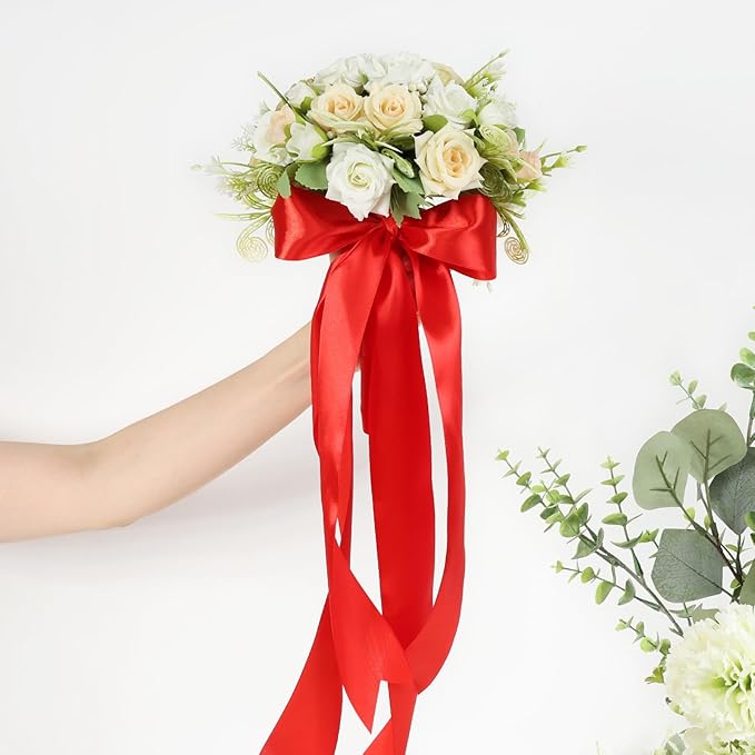Red Ribbon 2 Inch 60 Yards, Red Christmas Satin Ribbon for Flower Bouquet, Wedding, Crafts, Gift Wrapping, Baby Shower, DIY Bows and Valentine