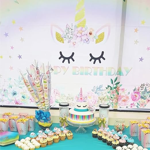 Unicorn Cake Topper Birthday Party Supplies Cute Handmade Cake Decoration Pink Unicorns Horn Cake Topper Decorations for Girls First Birthday Cake Accessories with Eyelashes, 5.8 Inch