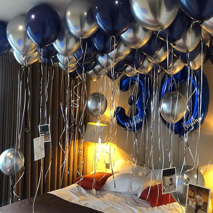 Blue and Silver Balloons Arch Garland Kit, 134pcs Navy Blue and Silver Balloons with Different Size for Birthday Party Baby Shower Graduation Class of 2026 Prom Decorations
