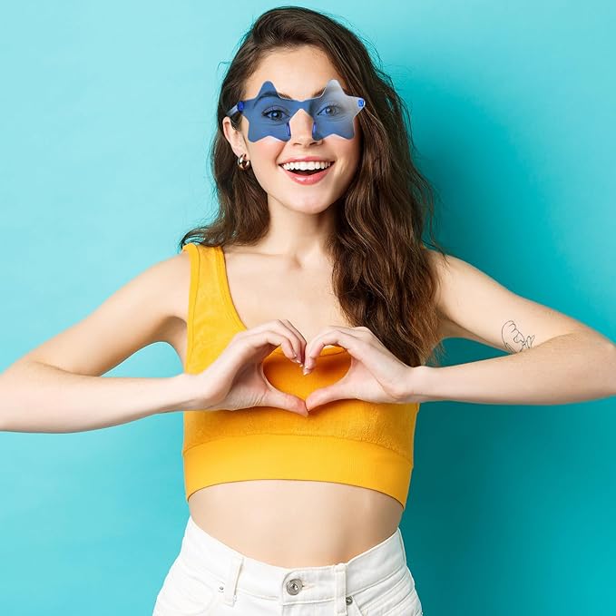 PLULON 40 Pairs Blue Star Sunglasses Rimless, Star Shape Sunglasses Party Star Glasses Bulk Bachelorette Party for Birthday Beach Kids Adult