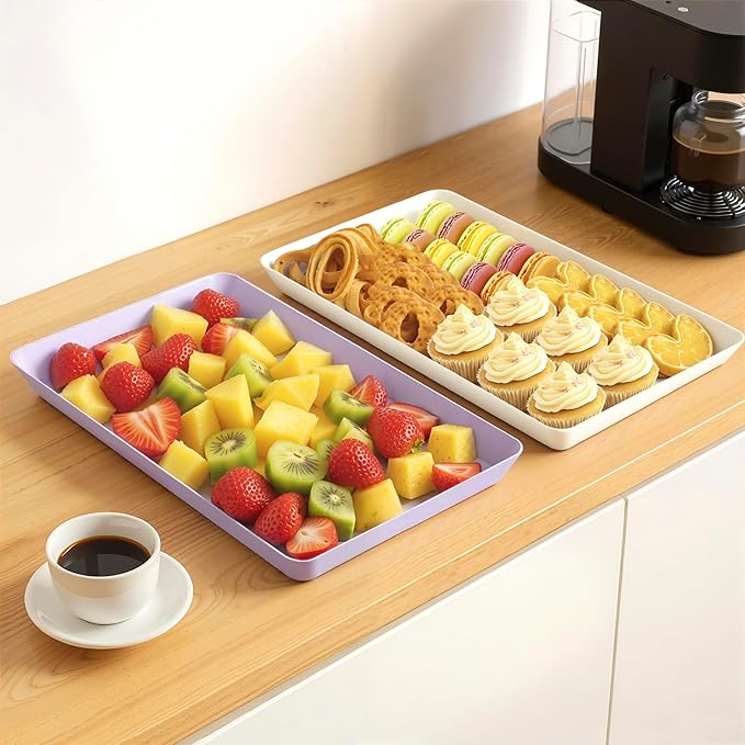WOWBOX 6 pcs Serving Tray for Entertaining, Serving Platters for Snacks, Fruit, Cookies, Dessert, Reusable Plastic Trays for Serving Food, (White, Black, Green, Red, Purple, Blue)