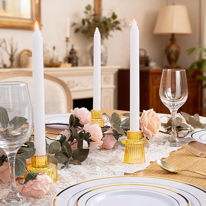 WELLIFE 3 Pcs Amber Glass Candle Holder, Taper Candle Holder, Amber Glass Candlestick Holder for Party, Wedding Decorations, Table Centerpieces and Thanksgiving
