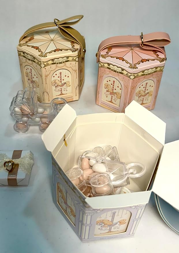 FavorsXtra - 10 Pcs Party Favor Boxes, Treat Containers, Candy Boxes, Favors boxes for a Wedding, Birthday, Baby, or Bridal shower, Full Moon Design Box. (Blue)