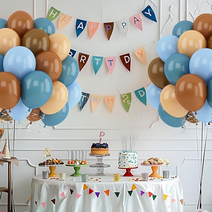 Blue Brown Balloons Dusty Blue Brown Cream Balloons for Bear Birthday Decorations 12INCH Tan Beige Nude Helium Latex Balloon for Arch Baby Shower Boy Kids Party Supplies Wedding Decor
