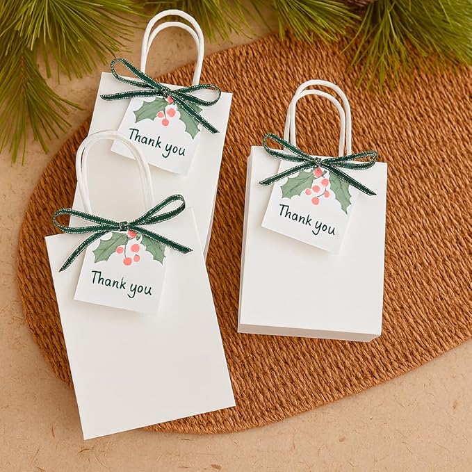 SUNCOLOR White Gift Bags with Tissue Paper, 24 Pack Small Kraft Paper Bags, 7.9 x 5.12 x 3.15 Inches, Sturdy Handles for Weddings, Baby Showers, Birthdays, Party Favors